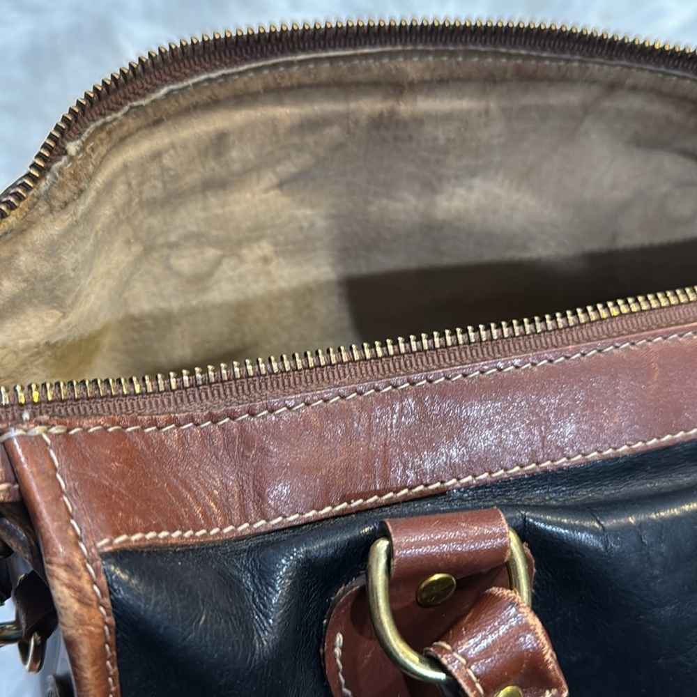 Brahmin Vintage Leather Satchel Crossbody Bag Black Brown Pre-Loved - Picture 13 of 16